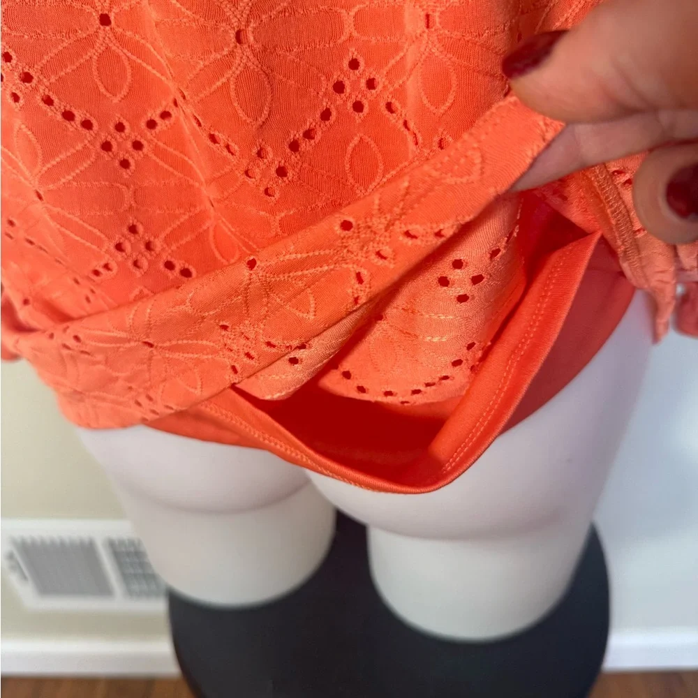 Rafaella Top Eyelet Peasant Blouse M 3/4 Sleeve Tie Front NWT Orange Boho Medium - Picture 9 of 9